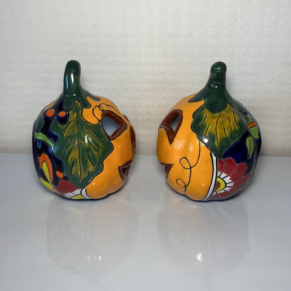 Halloween Pumpkins Talavera Ceramic Votive Candle Holders  Mexico Set Of 2 - Picture 2 of 8